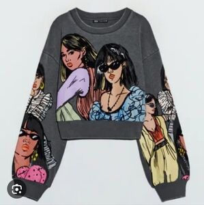 Zara Anthracite Grey Graphic Contrast Sweatshirt